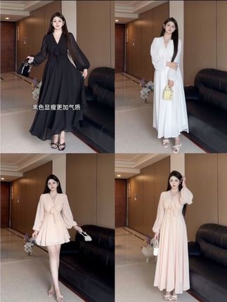 大码女装法式复古气质粉色连衣裙v领蝴蝶结绑带长裙#女装 #今天穿什么 #高级感穿搭 #连衣裙 #大码女装