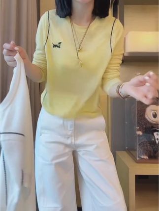 #这也太好看了 #打底衫#内搭#秋季新款#气质小衫 【刺绣小狗】2025早秋新款胸口刺绣小狗圆领长袖T恤上衣