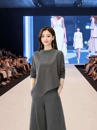 休闲时尚套装 新款洋气减龄宽松显瘦大码阔腿裤两件套@DOU+小助手