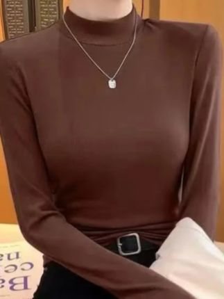 #莫代尔螺纹半高领打底衫女新款秋冬简约洋气中领打底衫女#打底衫穿搭