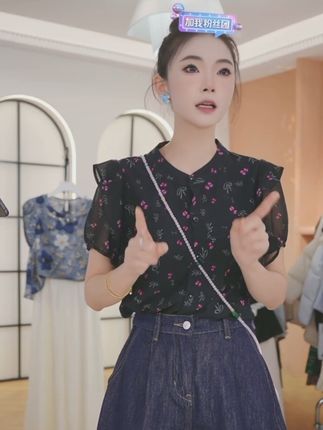 F2993法式宽松简约气质圆领短袖衬衫女夏季独特别致高级感衬衣