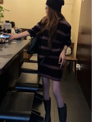 套装女2025年秋季韩系休闲气质条纹圆领短袖上衣高腰半身裙两件套#韩系休闲穿搭#气质高雅女装 #时尚洋气百搭