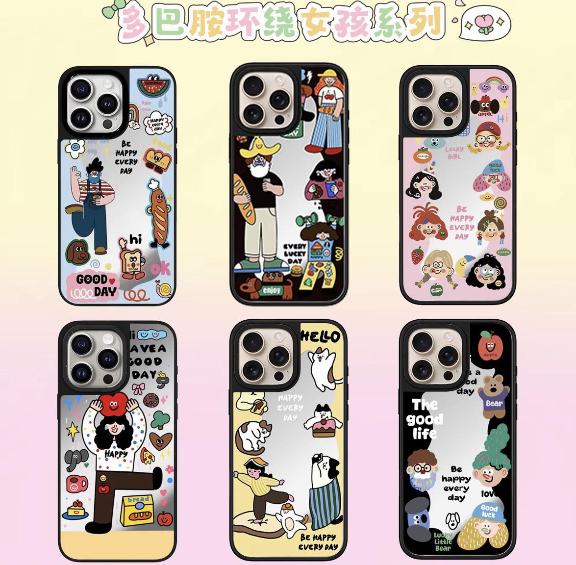 超高版卡通CASE镜面多巴胺女孩适用于iPhone16promax苹果手机壳15