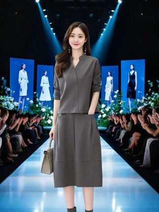 #休闲时尚连衣裙套装 #女2025早秋新款 #大码遮肚子显瘦 #时尚减龄裙子 #时尚穿搭两件套