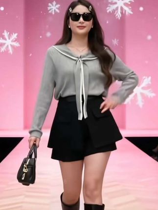 大萌萌 时尚秋季海军领长袖针织衫微胖显瘦百搭通勤女P225X15459#针织套装裙 #海军领套装裙 #洋气减龄 #美出高级感 #秋季新款