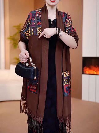 气质中长款披肩外套秋季新款时尚拼接洋气复古休闲百搭显瘦开衫#高级感穿搭 #谁穿谁漂亮 #藏肉显瘦穿搭 #时尚减龄穿搭 #气质穿搭