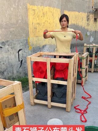 青石狮子发货#石雕摆件 #庭院摆件 #原创视频 #实拍原视频