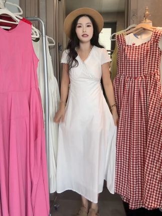 清仓价49.9👗100棉纯白色有腰带有内衬不会透!现货!!有运补!#显高显瘦 #白裙子 #长款连衣裙 #夏季穿搭 #度假穿搭