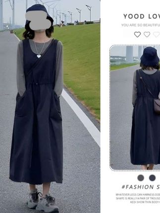 法式气质时尚套装裙女2025春秋长袖针织T恤上衣休闲#背心裙#两件套