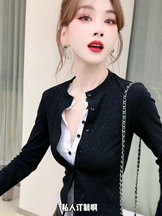 洋气时髦细闪假两件开衫#时尚穿搭 #针织开衫 #假两件