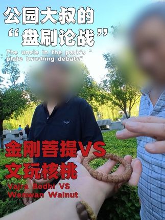 金刚菩提VS文玩核桃:公园大叔的“盘刷论战” 金刚菩提VS文玩核桃:公园大叔的“盘刷论战”,谁的方法更胜一筹?#街头采访