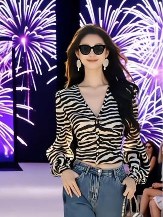 韩系港风休闲斑马纹衬衫女秋季2025新款独特设计感洋气小衫上衣潮#高级感穿搭#爱了爱了#轻奢女装#优雅气质#引领时尚潮流
