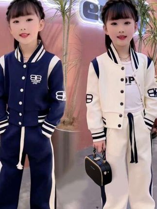 【女童套装2025新款春秋装休闲韩范阔腿裤春季童装儿童棒球服两件:/ 套】#高品质童装 #春秋新款 #阳光帅气 #品牌童装