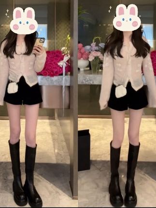 #高级感穿搭 #甜美风穿搭 马海毛手工订珠刺绣开衫+灯芯绒短裤#甜美女孩穿搭 #穿出自己的风格 #美出高级感