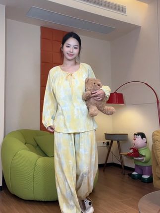 温柔到犯规!奶黄色扎染睡衣,一整个爱住 #大码家居服 #大码睡衣#可外穿家居服 #睡衣分享