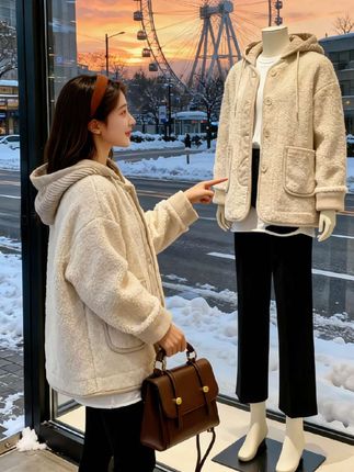 这款奶fufu的羊羔毛外套,真的是秋冬氛围感天菜!软软糯糯的质感,贴身穿巨舒服,连帽+大纽扣设计,休闲又减龄,宽松版型藏肉还不挑身材~   除了温柔奶杏色,还有温柔浅粉、气质米灰等好几个颜色,随便搭白T黑裤都好看,通勤约会都能穿。现在天气冷得快,这一件保暖又好看,库存不多,喜欢的姐妹赶紧冲!  #暖fufu的冬日ootd #高级感穿搭 #ootd穿搭 #穿搭 #女装