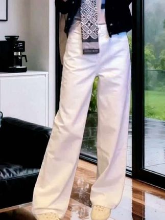 #白色牛仔裤百搭高腰显瘦直筒阔腿裤宽松秋冬加绒保暖