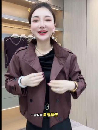 2025春季新品气质女士短款风衣开衫外套96686