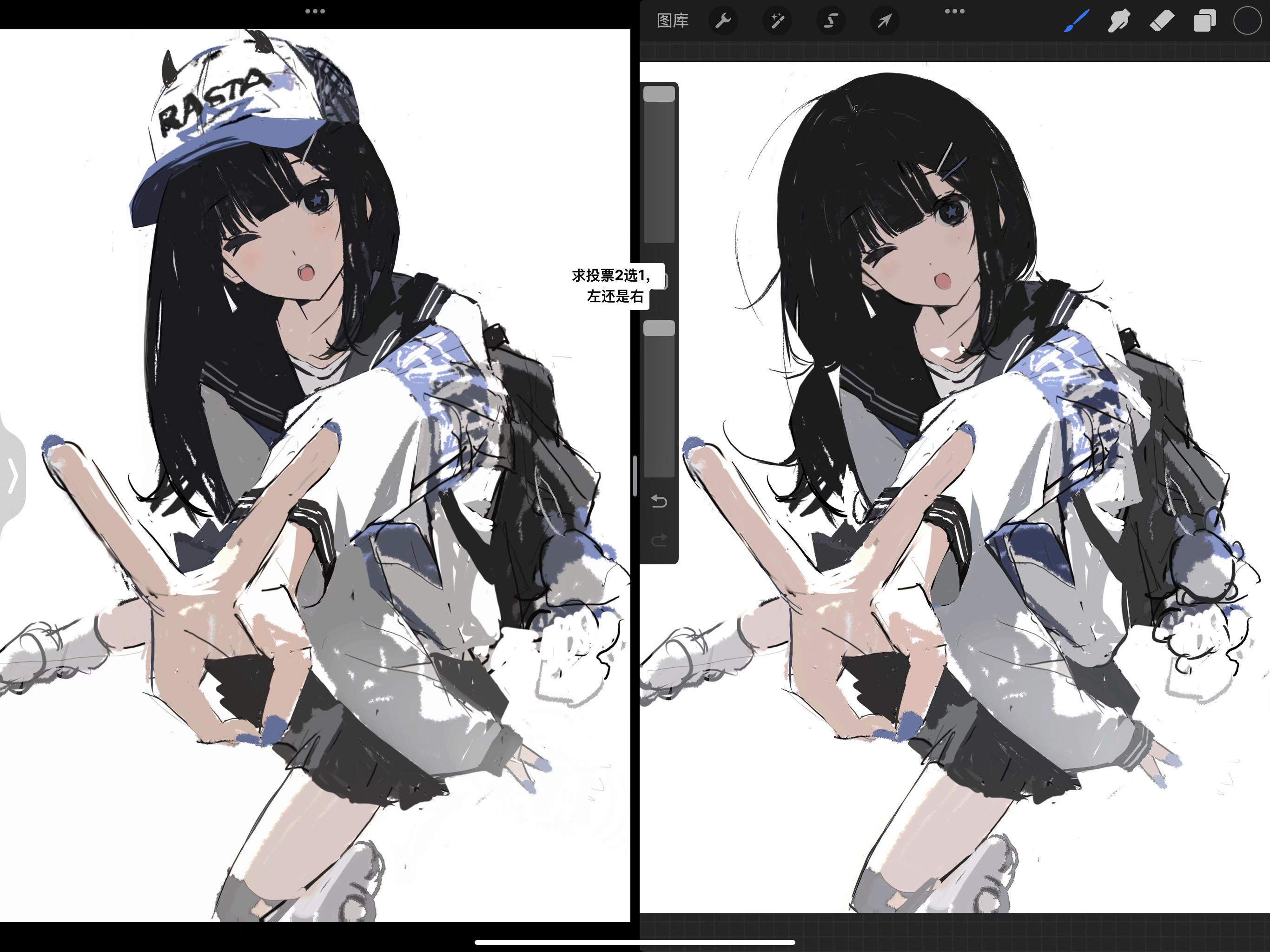 求投票,已犹豫半小时。#同人 #摸鱼 #绘画