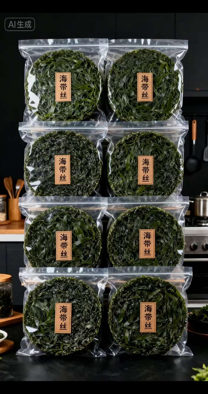 霞浦压缩海带丝。谁懂啊!懒得开火又没食欲的日子里,压缩海带丝简直是救星! 它自带“省心属性”,无沙无杂质,不用洗也不用切,开水泡几分钟就舒展变软。随便淋点料汁拌一拌,鲜脆的口感立马出来,清爽又解腻,一口下去超开胃。作为纯天然无添加的绿色蔬菜,爱吃海带的宝子真的可以试试! #压缩海带丝 #你们吃过吗 #纯天然无添加 #绿色蔬菜 #真的很好吃
