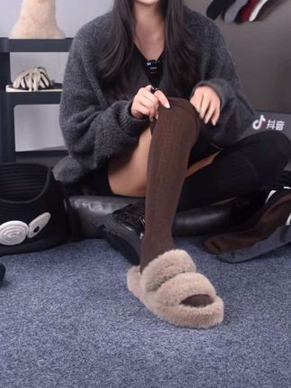 #上脚舒适 YING2秋冬加长绵羊毛过膝堆堆袜纯色简约修饰腿型防滑保暖不掉#袜子