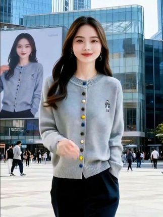 哥弟阿玛施正品彩扣刺绣针织开衫女高级感秋季新款百搭长袖羊毛衫#羊毛衫#洋气减龄 #时尚百搭#秋季新款