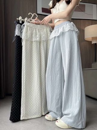 拉夏贝尔波点显瘦休闲裤女,夏季2025新款蕾丝高腰显瘦,垂感百搭阔腿裤子#休闲裤 #阔腿裤 #梨形身材穿搭 #高腰阔腿裤 #时尚洋气百搭