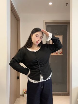 我不说谁能看出我有145斤?!  #微胖女生 #百搭不挑人 #遮肉显瘦 #苹果型穿搭 #早秋上衣