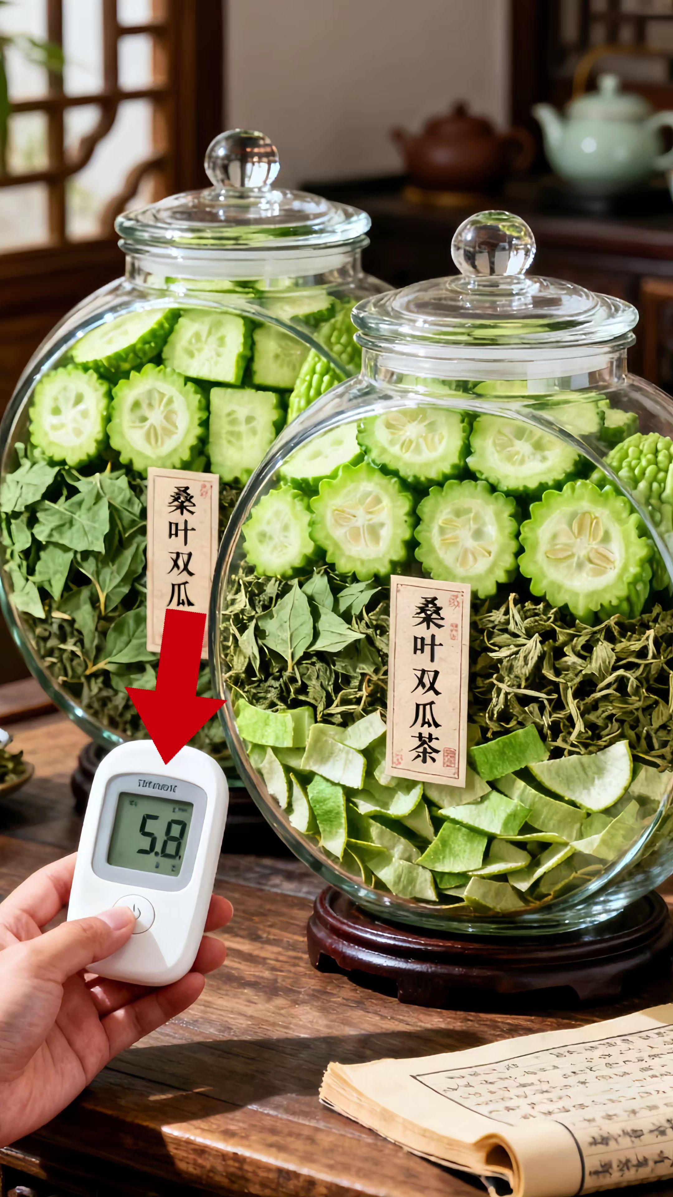 《桑叶双瓜茶;自然的健康馈赠》桑叶双瓜茶,乃大自然的养生妙品。它以桑叶、冬瓜干、苦瓜干精心配比而成。热水入壶,茶香四溢。轻嗅,芬芳交织。浅尝,桑叶淡雅、冬瓜清甜、苦瓜清苦交融,滋味独特。这不仅是茶,更是健康享受。于品味间,领路养生之趣,感受自然馈赠,让身心在茶香中舒缓。#喝养生茶 #桑叶双瓜茶 #桑叶茶好处多多 #苦瓜桑叶冬瓜茶 #冬瓜桑叶苦瓜茶