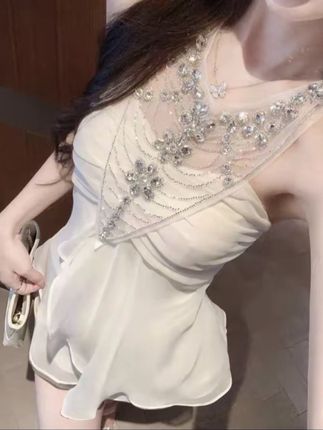 高级感法式名媛千金重工镶钻收腰裙气质生日裙子女#高级感穿搭 #显高显瘦 #新款连衣裙 #连衣裙分享 #约会穿搭