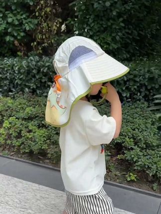 给宝贝们,就要选这种防晒帽,物理防晒更安全! #儿童披肩风扇防晒帽