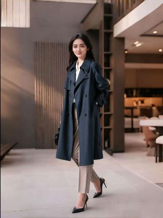 #优雅气质 #“秋意渐浓,这件藏青色风衣必须安排!经典双排扣设计,版型利落显气质,搭配西装裤、连衣裙都很绝,上班通勤、日常出街都能穿,穿上就是干练优雅的都市女神,喜欢的姐妹别错过~”@抖加🔥上热门🔥dou+🔥热点宝