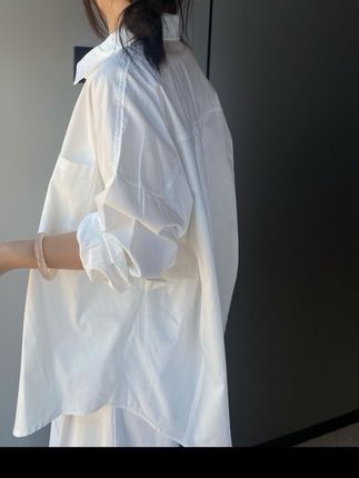 【100%棉】韩系慵懒衬衫女春秋薄款长袖衬衣高级感宽松中长款上衣#高级感穿搭 #今日穿搭 #休闲穿搭 #气场全开 #显白穿搭