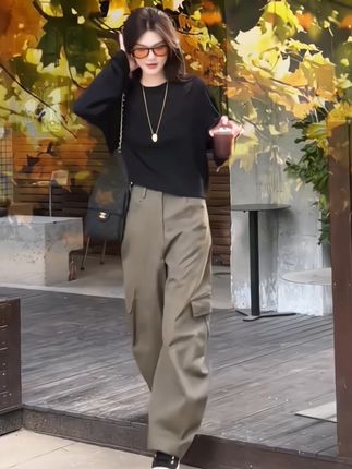 #工装裤女孩 #显高显瘦显腿长 #时尚休闲两件套 #春秋穿搭 #穿搭