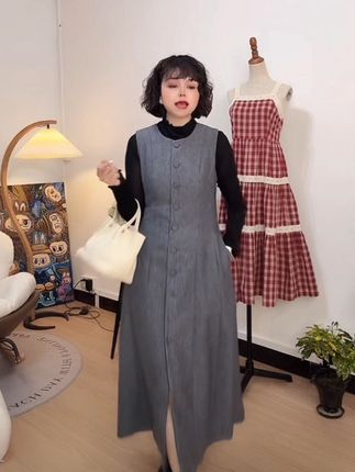 复古时尚无袖圆领伞裙夏季连衣裙长款显瘦网红韩版个性气质#穿搭 #连衣裙 #复古穿搭 #女装 #强烈推荐