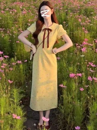 夏季新款法式甜美蝴蝶娃娃领泡泡袖连衣裙#连衣裙 #显瘦连衣裙 #连衣裙穿搭 #裙子 #连衣裙分享