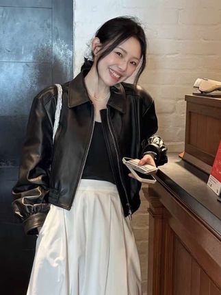 黑色短款皮衣外套女夹克 2025秋季新款爆款高级感港风pu皮小个子#谁穿谁好看#休闲百搭#皮衣夹克#新款式#辣妹穿搭