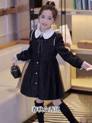 女童春秋小香风连衣裙秋冬2025新款儿童网纱公主裙外套女孩裙子潮#甜美穿搭 #潮童穿搭 #每日分享 @巨量千川