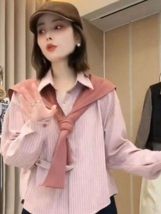 韩系长袖衬衫两件套女2025新款宽松显瘦减龄百搭上衣#早秋穿搭公式来了#如果上班都穿流光高智风 #早秋不费力显贵穿搭 #微胖女生怎么穿出早秋氛围感#高个子女生的早秋穿搭