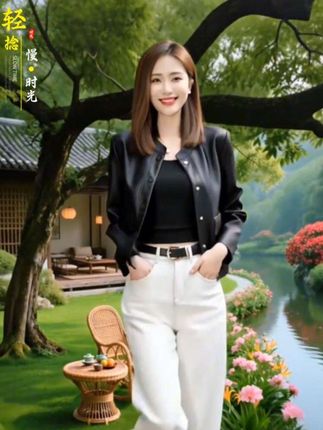 正肩软皮简约机车皮衣女2025春秋新款小个子美式复古立领夹克外套#立领皮衣穿搭 #立领皮衣 #立领皮衣外套