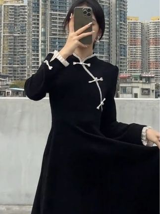 高级感收腰显瘦高腰气质拼接连衣裙,时尚显瘦!#旗袍 #温柔穿搭 #旗袍风 #谁穿谁好看系列