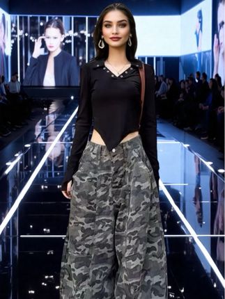 63229迷彩裁片弯刀牛仔裤2025年秋季新款宽松高街美式休闲弯刀裤#个性穿搭 #潮搭 #引领时尚潮流