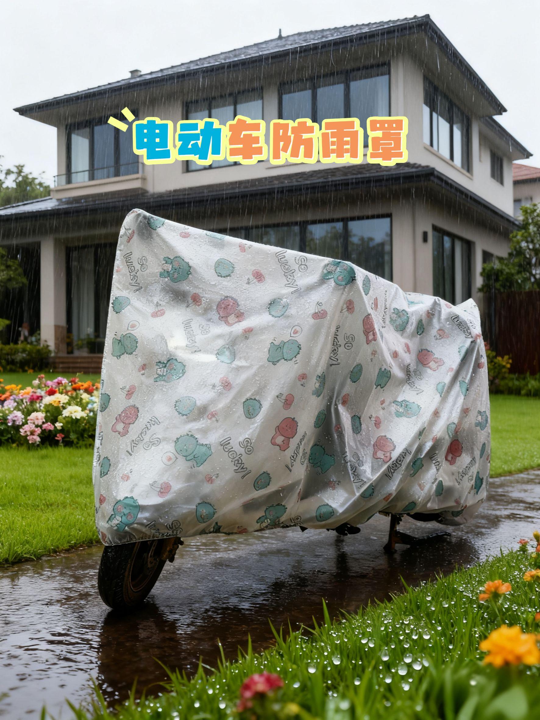 🌧️雨季骑行怕爱车淋雨受损?这款电动自。🌧️雨季骑行怕爱车淋雨受损?这款电动自行车防雨罩必须安排! 它采用防水材质,暴雨天也能给爱车全方位防护,让车身始终干爽。图案清新可爱,花系、萌宠系多种选择,颜值与实力并存。罩上它,再也不用担心车漆被雨水侵蚀、零件因潮湿生锈。无论是烈日暴晒还是狂风暴雨,它都能为你的电动车撑起“保护伞”。轻便易收纳,不用时折叠起来不占空间。给你的电动车穿上这件“防护衣”,让它时刻保持最佳状态,陪你风雨无阻畅快出行~