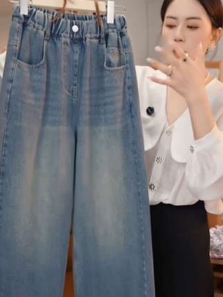 秋季直筒牛仔裤,SZKP女童2025春秋装长裤中大童新款儿童牛仔直筒裤#中大童搭配 #女宝穿搭