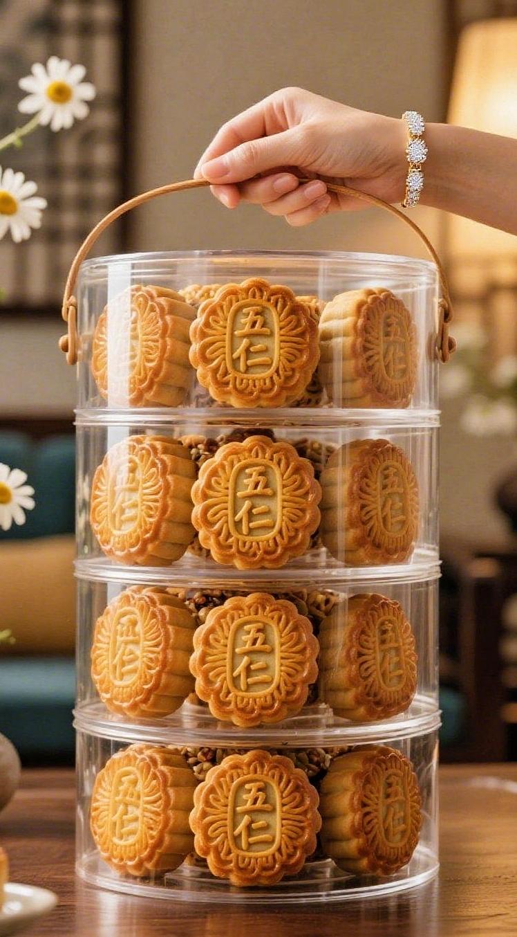 广式月饼。五仁月饼,中秋的专属味道。精选核桃、杏仁、花生、瓜子、芝麻五种优质果仁,个个饱满酥脆。搭配清甜果脯与绵密饼皮,咬上一口,坚果的醇香瞬间在口中散开,果脯的微甜恰到好处地中和了油脂,每一口都带来满满的满足感。#传统手工 #点心美食 #五仁月饼#美食 #强烈推荐