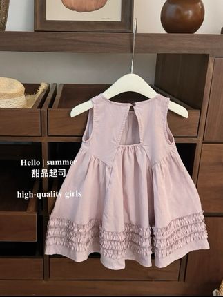 【甜品起司】度假风!超仙女宝宝韩系氛围小露背俏皮感无袖公主裙#女童连衣裙 #女童背心裙 #女童公主裙 #夏季穿搭 #短袖连衣裙