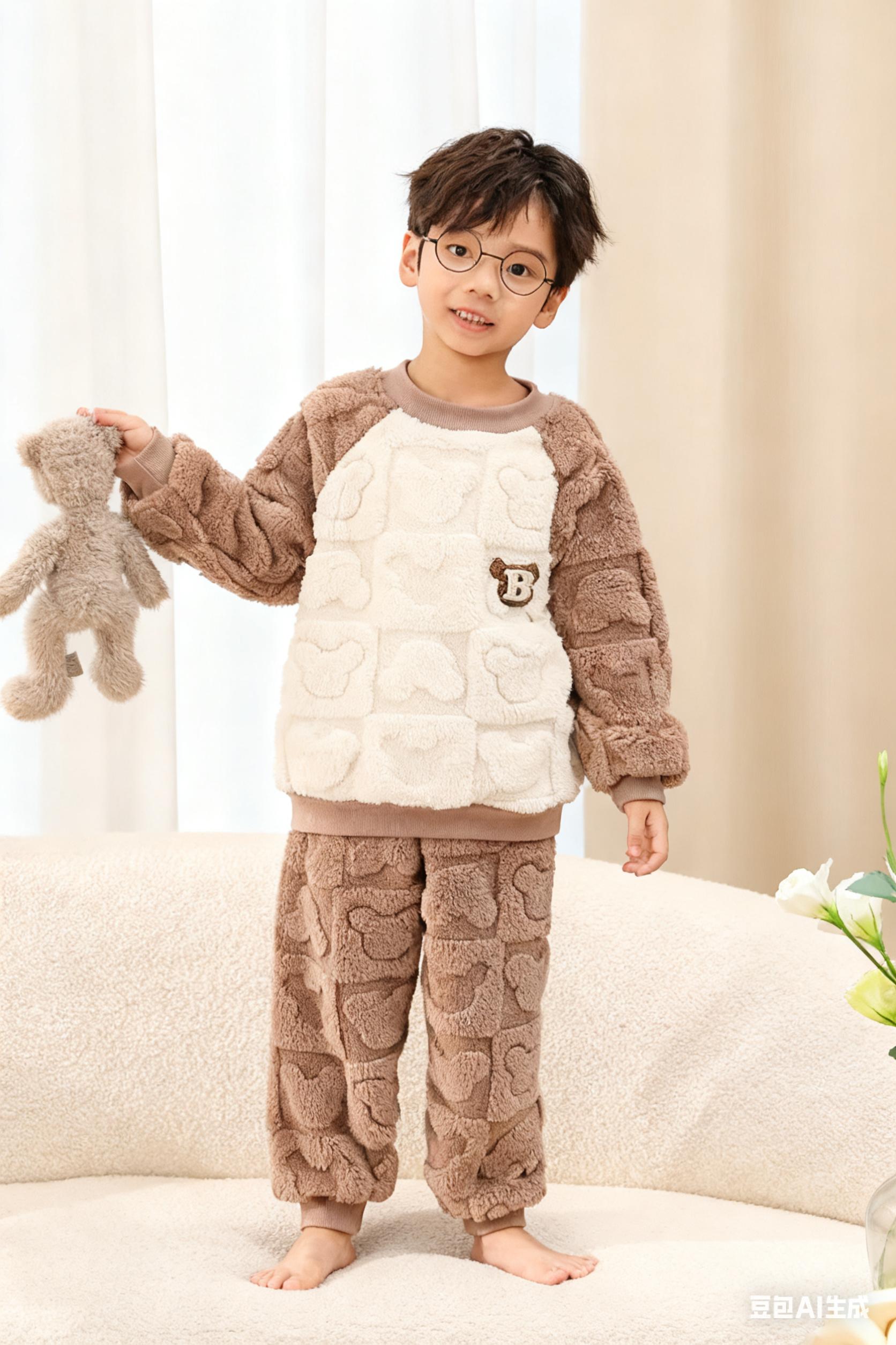 【萌娃穿搭】儿童秋冬加厚保暖家居服,男女童法兰绒提花睡衣,宝宝可爱家居服