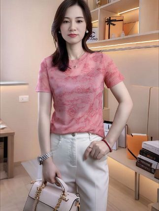 2025夏季新款设计感洋气花朵植绒薄款t恤网纱圆领短袖网纱小衫#上热门 #薄款网纱透气短袖 #谁穿谁好看系列 #谁能拒绝夏日姐感穿搭呢 #一周穿搭不重样挑战