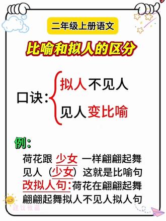 二年级上册语文,比喻句与拟人句的区别#二上语文
#小学语文 #学霸秘籍#必考考点#考点