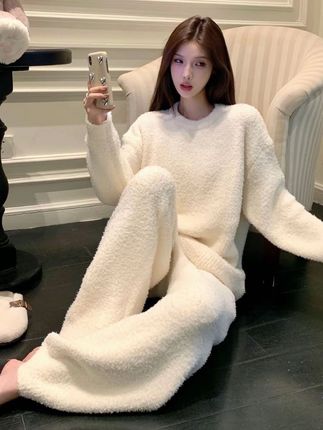 半边绒睡衣女冬季新款加绒加厚甜美舒适保暖弹力可外穿套装家居服#家居服 #睡衣 #面料柔软舒适保暖 #爆款热卖中 #美美哒💖💖💖
